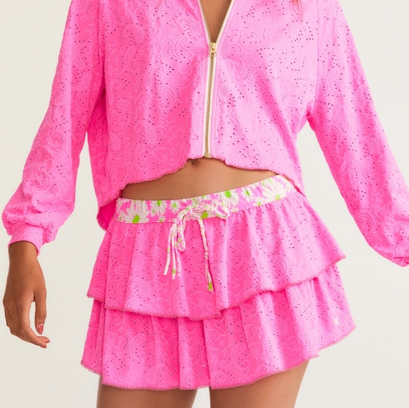 LOVESHACKFANCY X HURLEY - EYELET PAISLEY TIERED MINI SKIRT - Picture 3 of 7